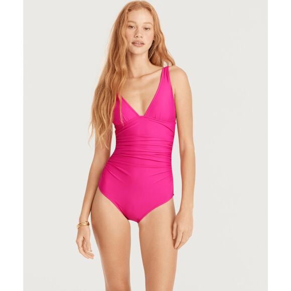 J. Crew Ruched V-Neck One-Piece Bathing Suit - Picture 1 of 8